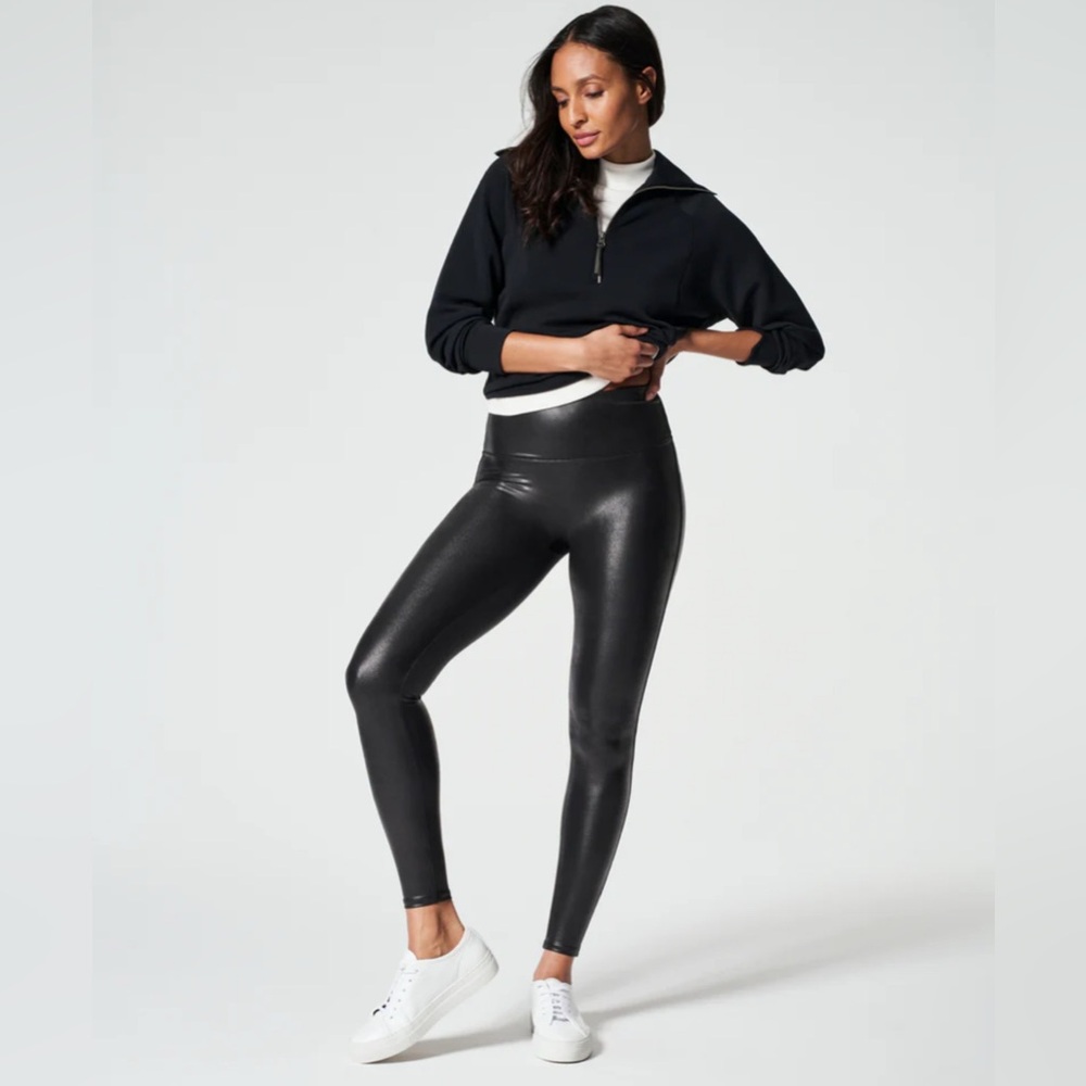 SPANX Black Faux Leather Leggings High-Waisted